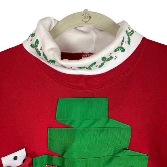 Vintage Christmas turtleneck sweatshirt Christmas tree gift ribbon design - Picture 2 of 8